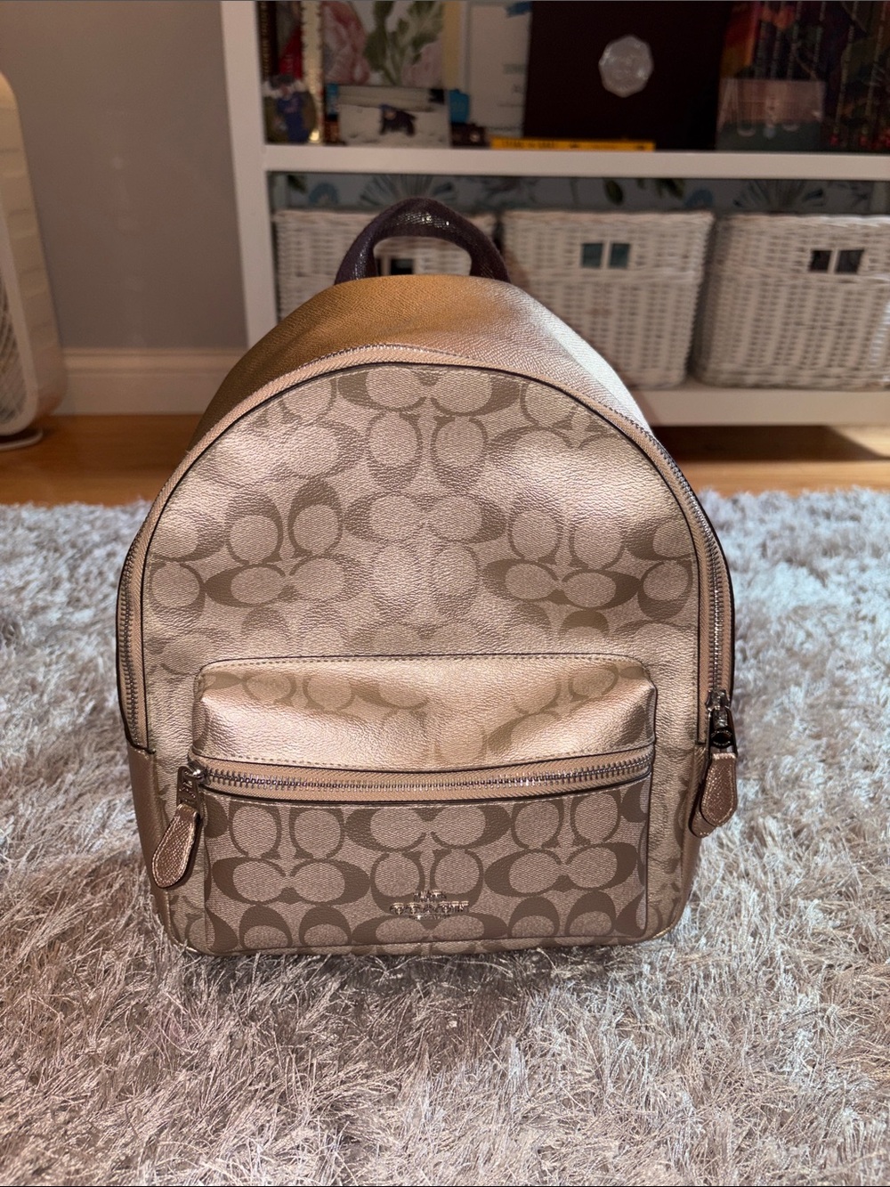 Coach Metallic Rose Gold Signature Mini Backpack - Picture 8 of 8